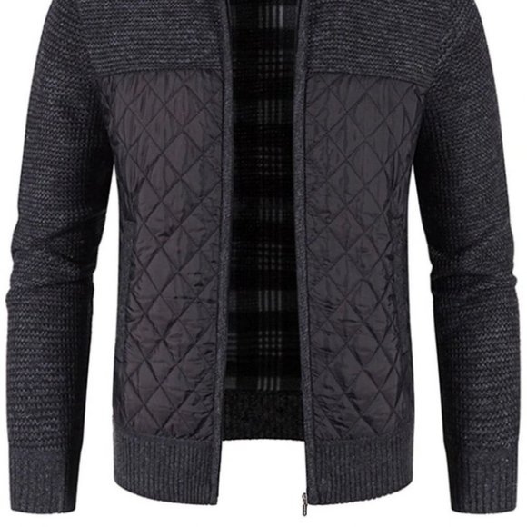 Black Mens Quilted Cardigan - Picture 2 of 7